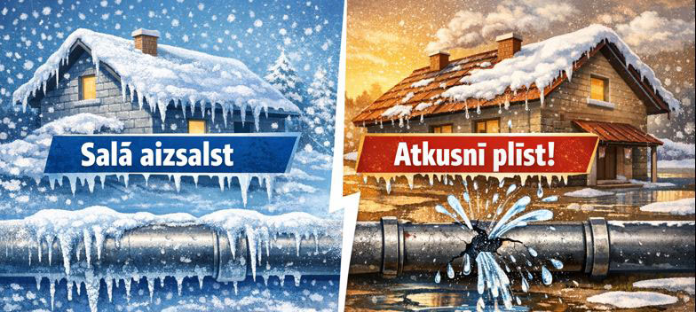 Aicinām pievērst uzmanību ūdensvada cauruļu drošībai mainīgos laikapstākļos
